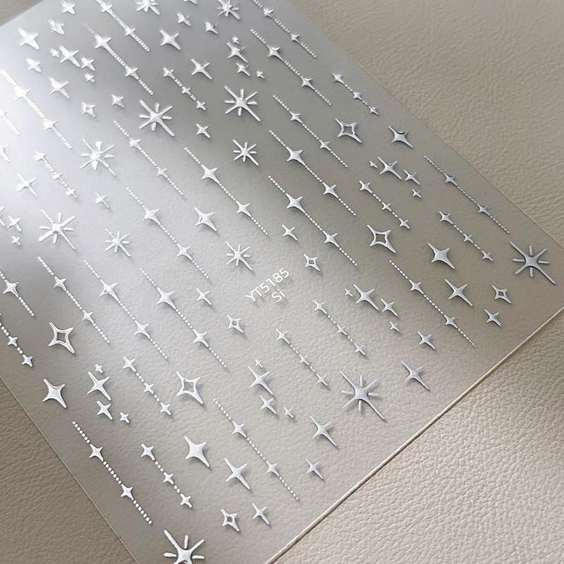 Laser Starlight Bronzing Star Nail Stickers Gold Silver Relief Glitter Rhinestones Manicure Decals