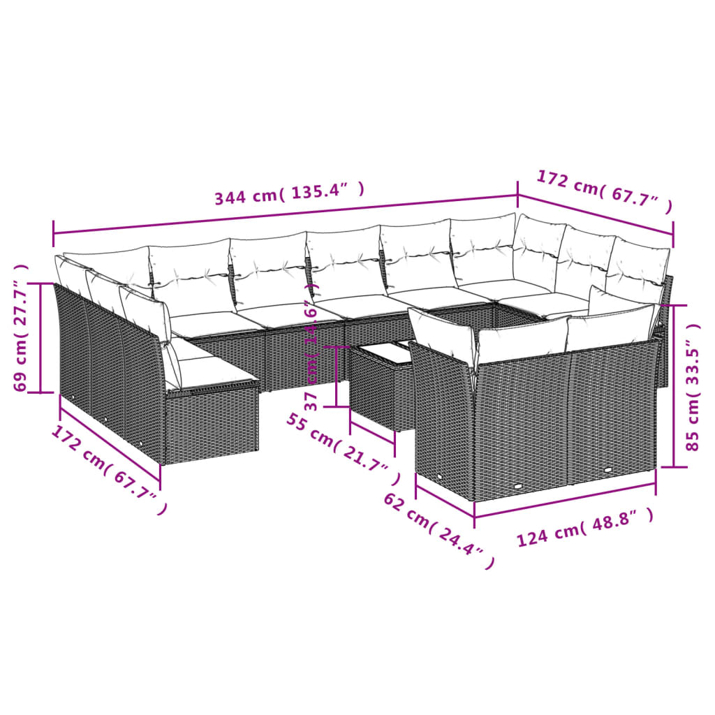 Vidaxl 13-Cz. Garden Furniture Set With Cushions, Beige, Poly Rattan