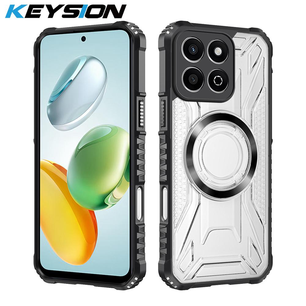 

KEYSION Прозрачный магнитный чехол для HONOR X7c X8c X6b Силикон+ПК Сверхпрочный противоударный чехол для телефона для Huawei Honor 200 Smart for Honor X7c чёрный