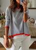 2025 Striped Contrast Knit Sweater: European & American Style, Drop Shoulder Long Sleeve