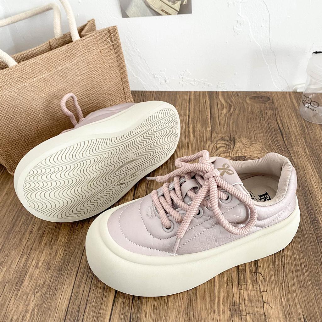 XY-A331 Latex-Innensohle hässlich süß großer Kopf Plateau weiße Schuhe Damen ins2025 neu vielseitig runde Zehe Freizeitschuhe