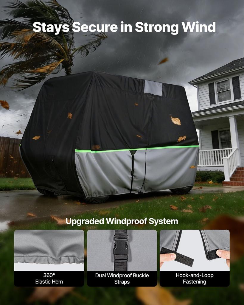 Golf Cart Cover, Full Coverage 2+2/4 Passenger Golf Cart, 600D Waterproof Oxford Fabric Club Car Cover Fits Most Carts Club Car, Yamaha, EZGO, Honda,