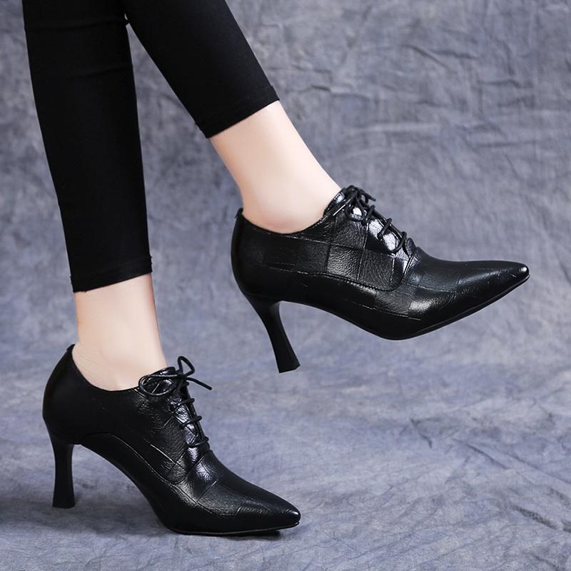 2025 Winter New Women's High-heeled Pointed Toe Lace-up Boots Fashionable and Versatile Casual and Comfortable Short Boots