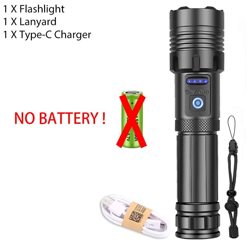 Powerful LED Flashlight XHP120 Rechargeable Portable Tactical Torch Super Bright Camping Outdoor Search and Adventure Flash Lamp