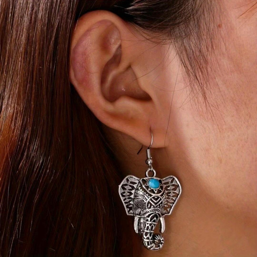 

Богемные винтажные серьги-крючки со слоном, инкрустированные бирюзовым дизайном, женские аксессуары из сплава, нежный подарок для любителей друзей