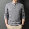 Herr vår- och hösttunn lös långärmad t-shirt medelålders pappa enfärgad krage pikétröja