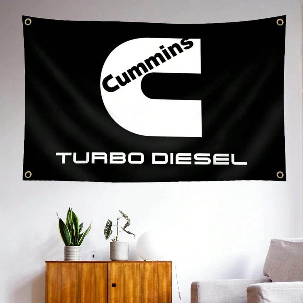1pc Cummins Turbo Diesel Flag Polyester 2D Flat Wall Hanging for Garage Man Cave Bedroom Truck Enthusiast Decor Gift 100X70CM