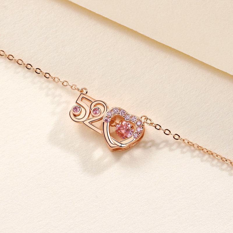 S925 Sterling Silver Heartbeat Necklace for Women with Pink Diamond - Bestselling Simple, Versatile Fashion