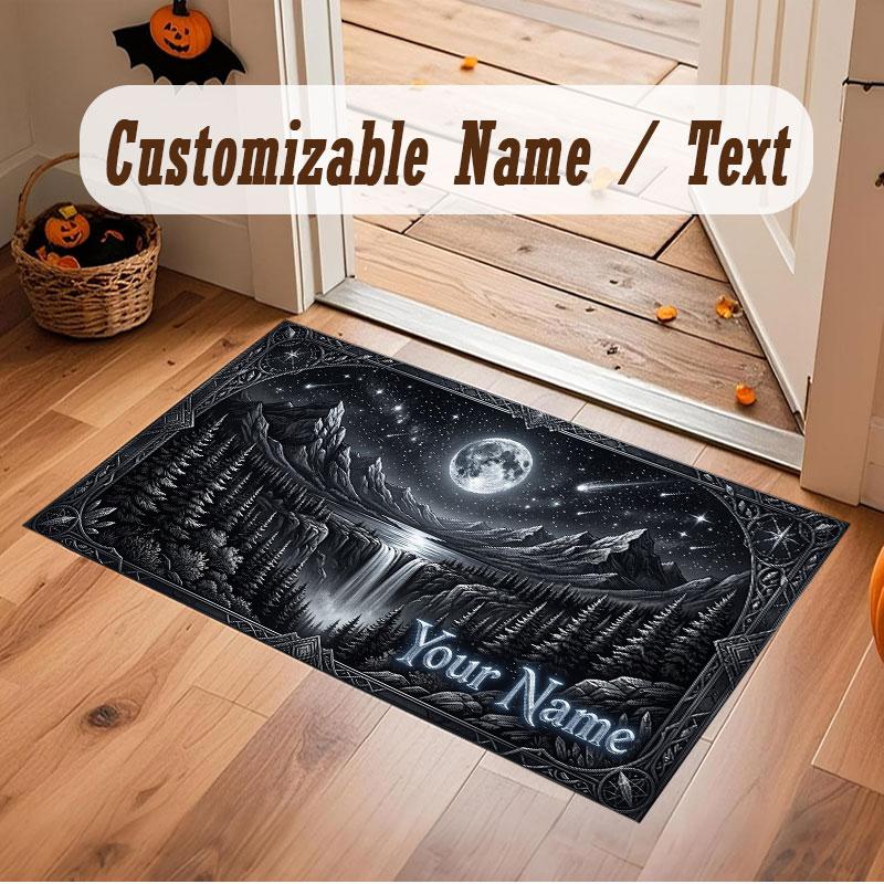 Mushroom Forest Theme Crystal Velvet Floor Rug Personalized Custom Name Text Warm Carpet Home Decoration