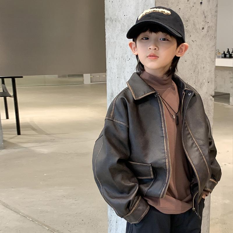 Boys' Casual Leather Coat Spring and Autumn 2026 Children's Handsome Fashion Jacket