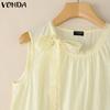 VONDA Women Sleeveless Crochet Tank Tops Casual Ruffled Patchwork Lace Hem Tops
