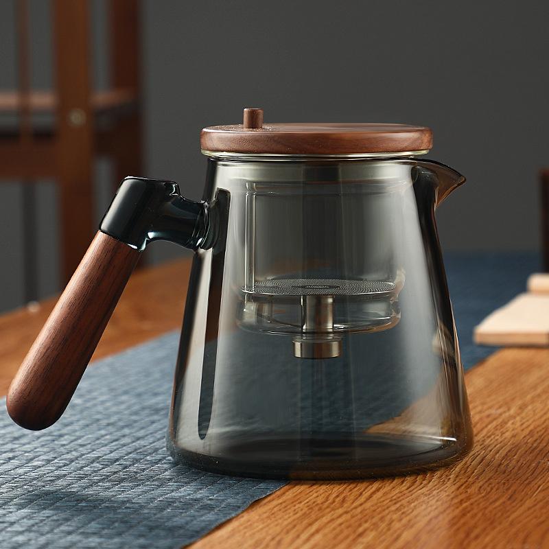 750ML One Click Tea Water Separation Glass Teapots Stainless Steel Tea Strainer Tea Pot With Infuser Filter Kungfu Tea Set
