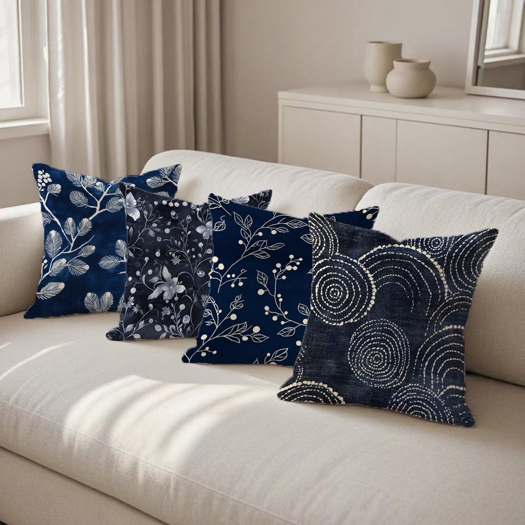 Blue Pillowcases with Unique White patternSuitable for Sofa Car Bedroom Decorative Cushion Cover Pillow Cover