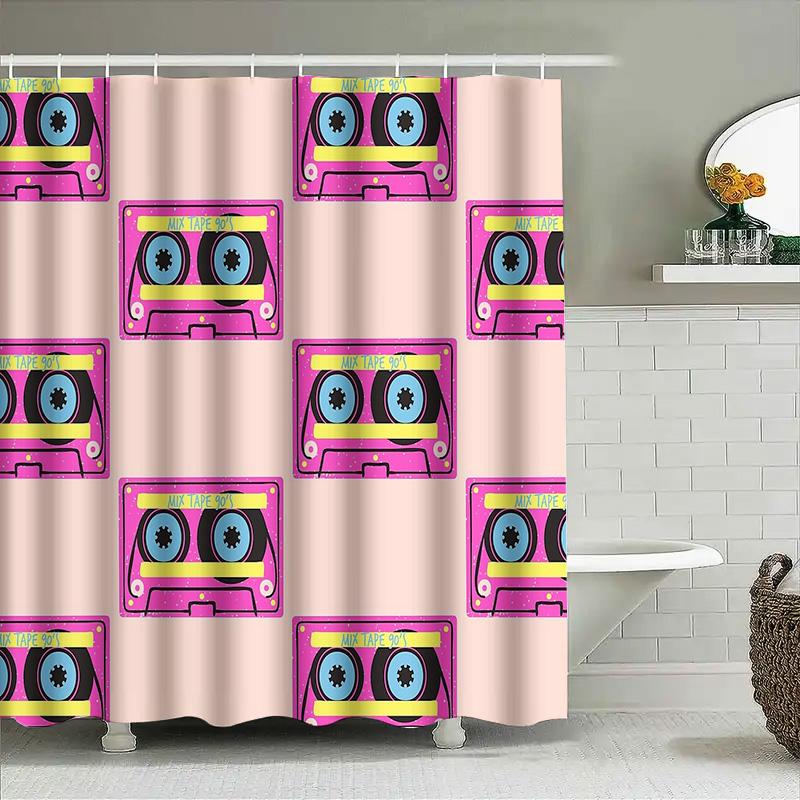 Vintage Kassette Duschvorhang Musikliebhaber Geschenk Retro Ästhetik Badezimmer Dekoration Wasserdichtes Stoff Wandteppich Wandbehang Raumteiler