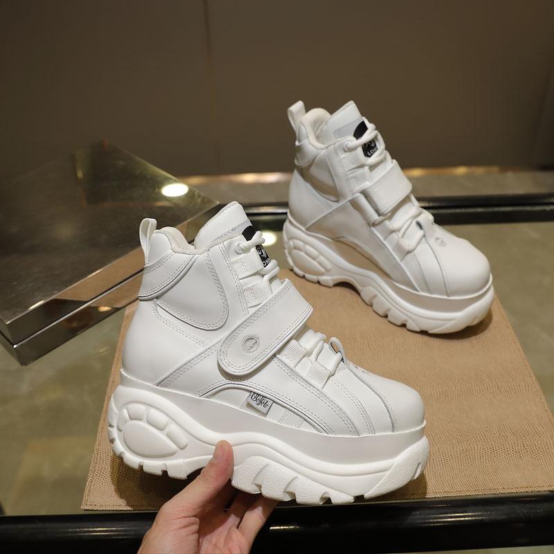 Piattaforma in Vera Pelle di Alta Qualità Scarpe Buffalo Sneakers Casual da Donna Punta Tonda Lusso Scarpe da Papà ST487 ST488 40