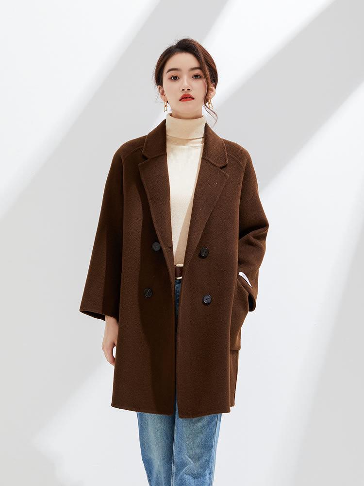 2025 Autumn/Winter Women's Double-Sided Cashmere Coat, Mid-Length, Suit Collar, Loose-Fit, 100% Pure Wool.