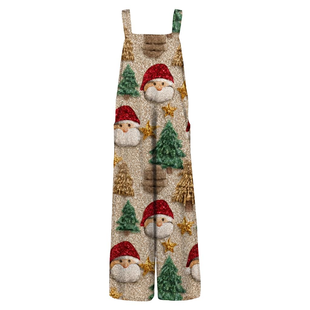 Women's Casual Jumpsuit Sleeveless Christmas Printed Cotton Jumpsuit
