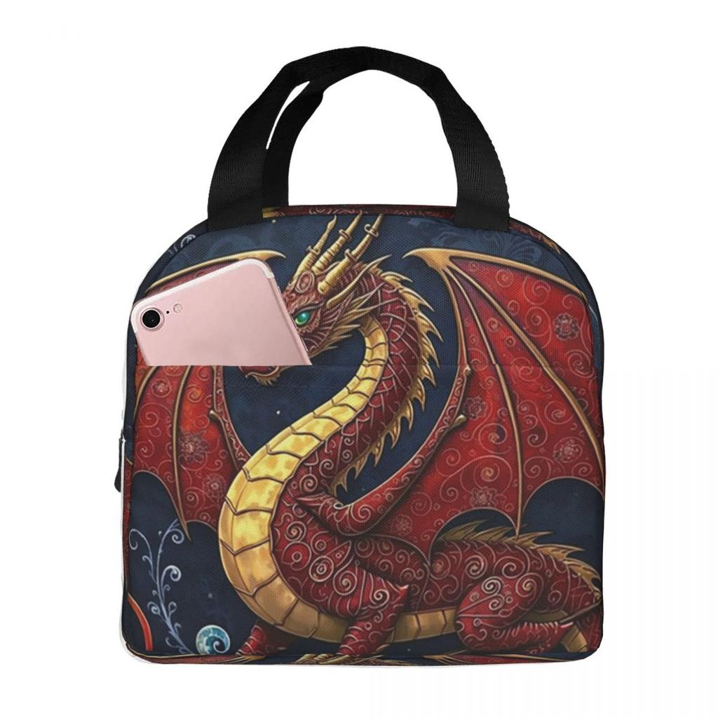 Dragon Red Moon Pattern Insulated Lunch Bag for Kids School Cooler Thermal Food Box Tote Portable Lunch Boxes Container