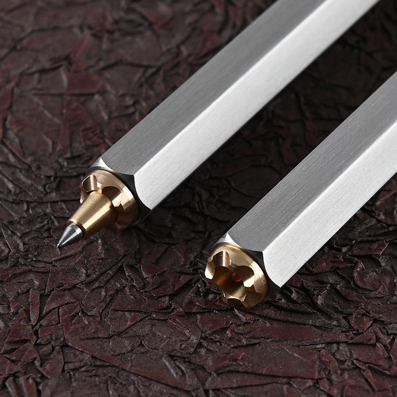 Stainless Steel Hexagonal Tactical Brass Ballpoint Signature Pen Gift Pen
