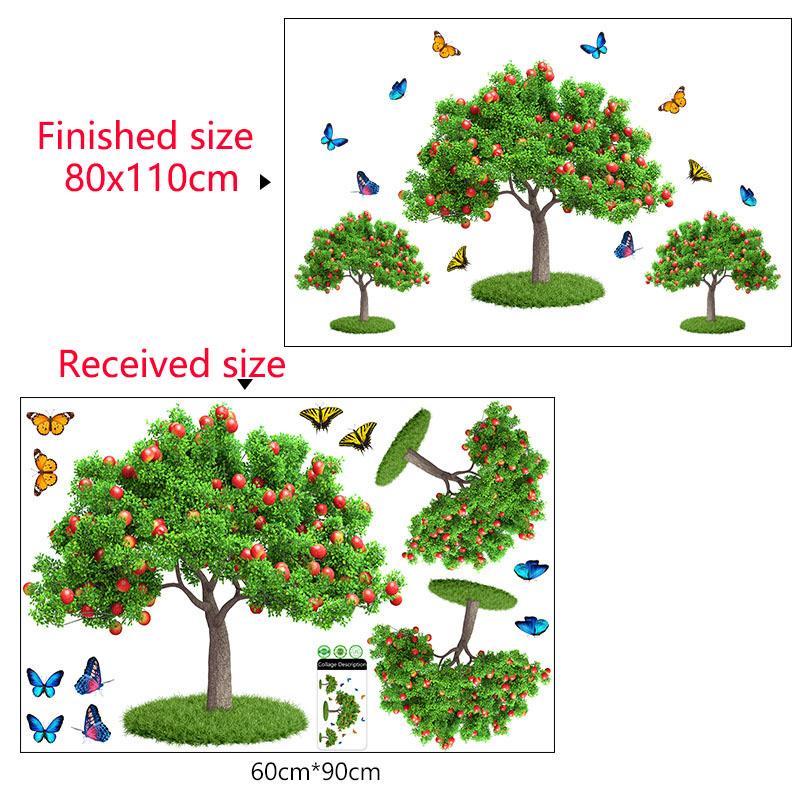 Adesivo de Parede Árvore Maçã Decoração Rústica para Casa para Quarto Sala de Estar Casa de Aluguel Decalque Moderno Simples