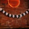 Halloween Party Decorations 10FT Garland, Spooky Skull Pumpkin Spider Hanging Paper Bunting Bat Decor Banner, Backdrop for Home, Wall, Fireplace Witch