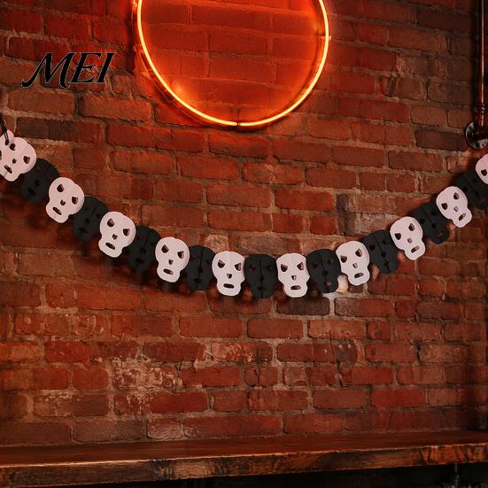Halloween Party Decorations 10FT Garland, Spooky Skull Pumpkin Spider Hanging Paper Bunting Bat Decor Banner, Backdrop for Home, Wall, Fireplace Witch