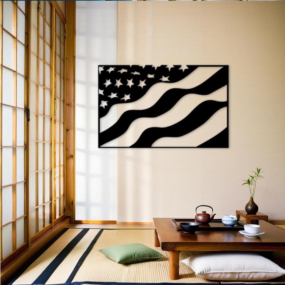 1pc USA Flag Metal Wall Art Black, Flat Silhouette Decorative Sign for Living Room Bedroom Office