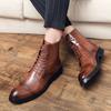 Men’s Boots Wingtip Dress Formal Brown Leather Brogues Tuxedo Wedding Motorcycle Casual Black Boots for Men