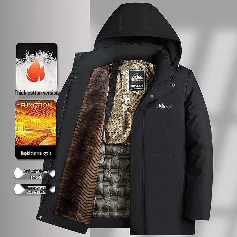 Herren Winter Samtmütze Baumwollmantel: Warm, Locker, Dick, Freizeitkleidung für mittlere und ältere Menschen