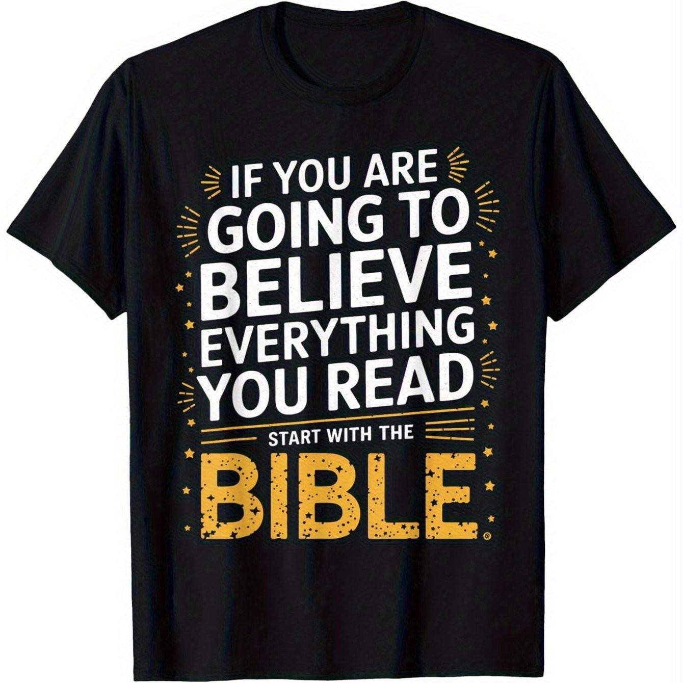 Bible Quote Graphic Tee Men Religious Faith Start With The Bible Casual T-Shirt S