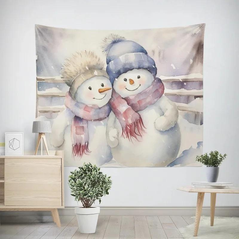 Christmas New Year Snowman Pattern Tapestry Living Room Sofa Home Decor Christmas Gift