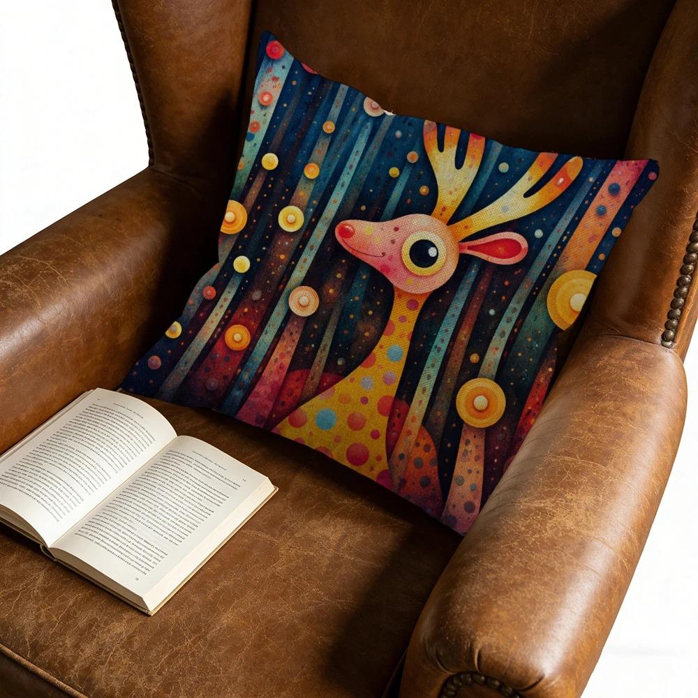 Colorful Deer Print Pillowcase Abstract Animal Peach Skin Cushion Cover Decorative Throw Pillow Case For Sofa Couch Living Room