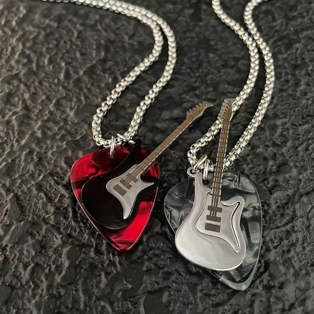 Edelstahl Gitarrenplektrum Anhänger Halskette Hip-Hop Kette Collier Accessoires Für Damen Herren