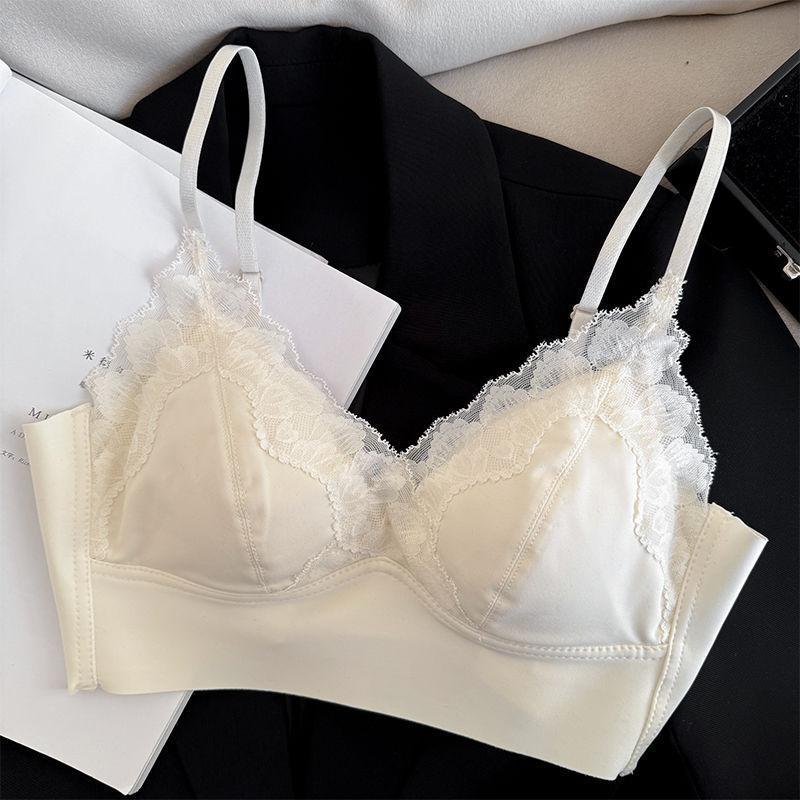 French lace beautiful back triangle cup underwear women's chest wrap comfortable and seamless no steel ring small chest gathering sexy bra cover