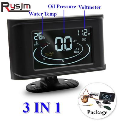 12V 24V Universal LCD Digital Truck Car Voltmeter Oil Pressure Gauge Water Temperature Gauge 3 In 1 Car Gauge With Sensors