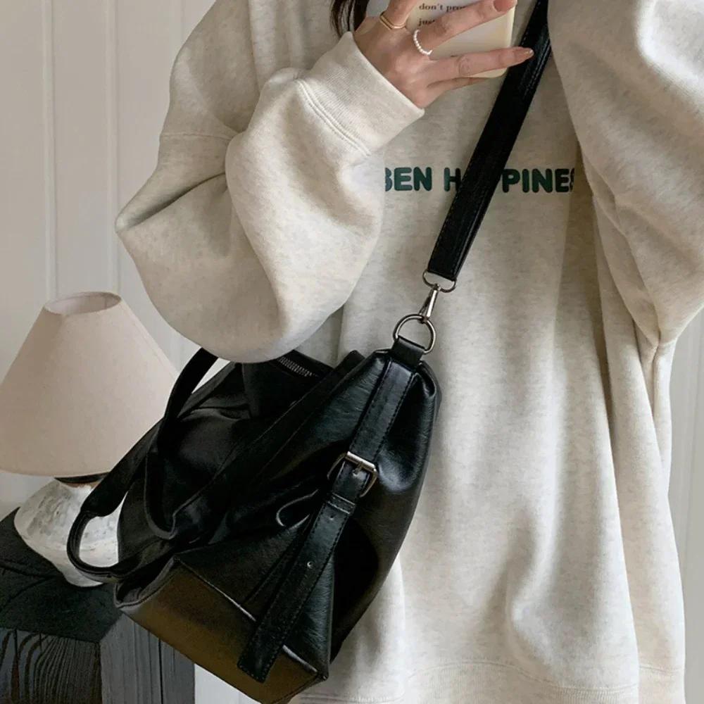 Grande Capacidade Bolsas de Ombro Pretas Para Mulheres Grande Bolsa de Compras Cor Sólida Couro Macio Bolsa Crossbody Bolsa de Viagem Feminina