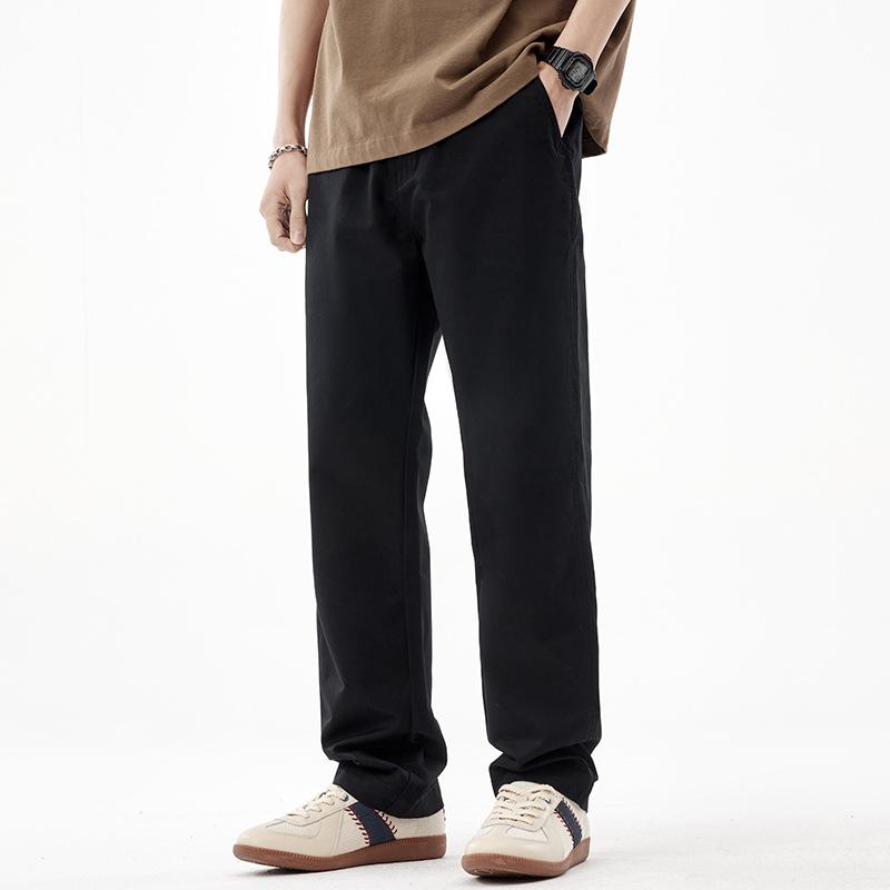 American twill boys' trousers straight loose trendy casual pants personalized solid color elastic waist casual long pants men