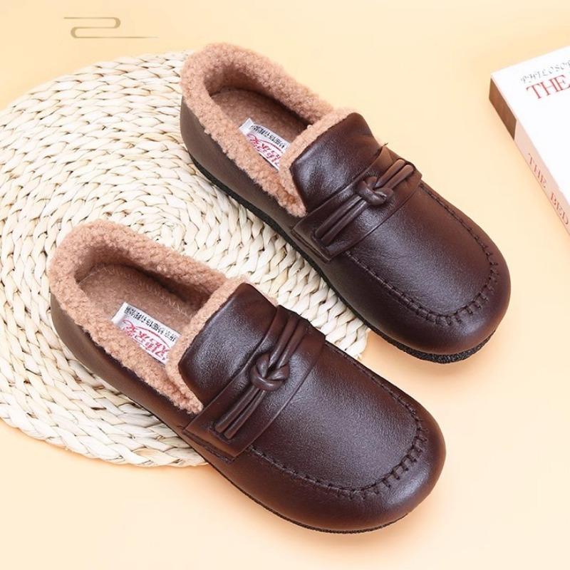 Fashion Winter Women Fur Shoes Warm Low Top Leather Furry Flats Loafers Fluffy Home Cotton Shoes Female Casual Comfortable Plush Shoes
