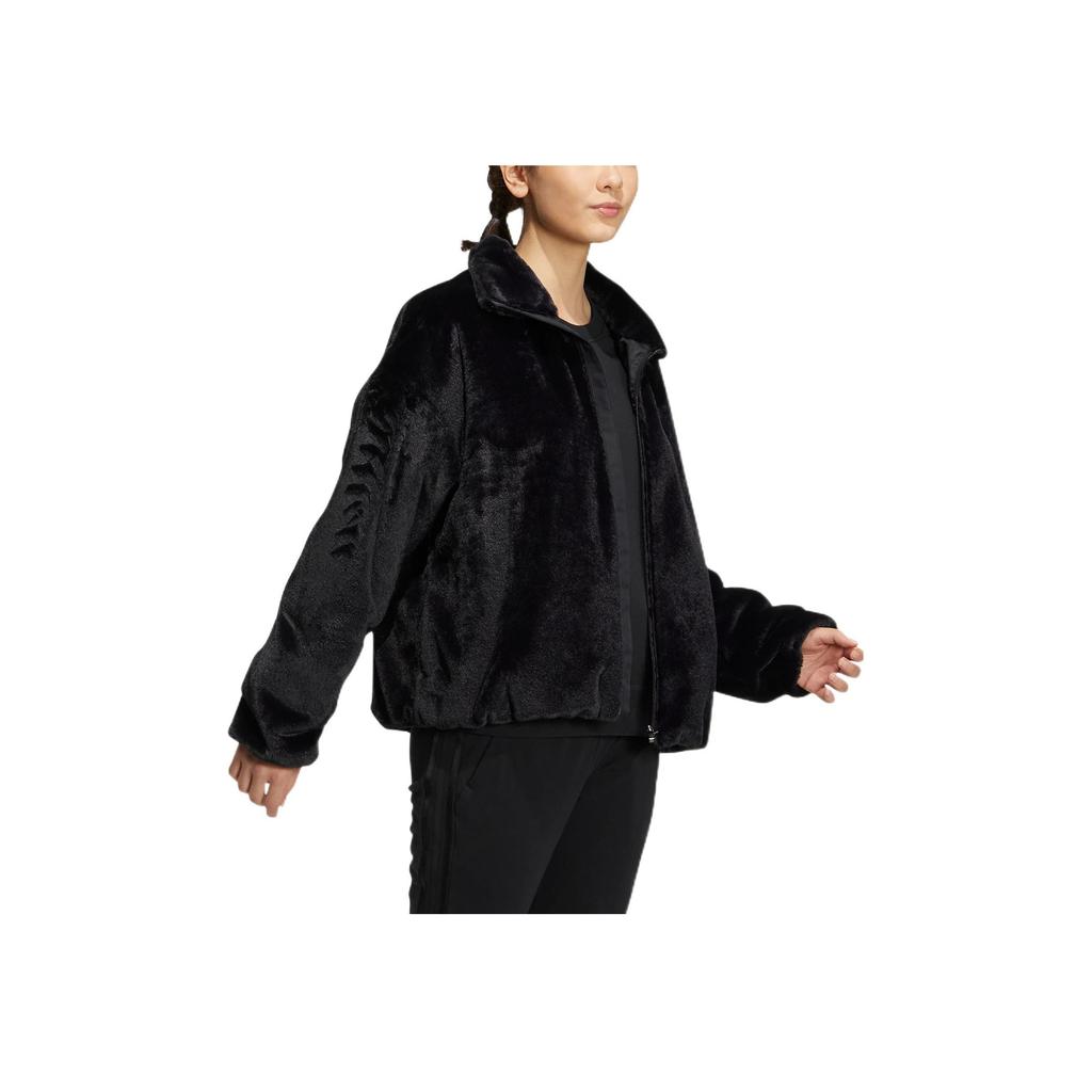 Adidas Embroidered Logo Zip-Up Stand Collar Jacket Women Outerwear Black HM7105