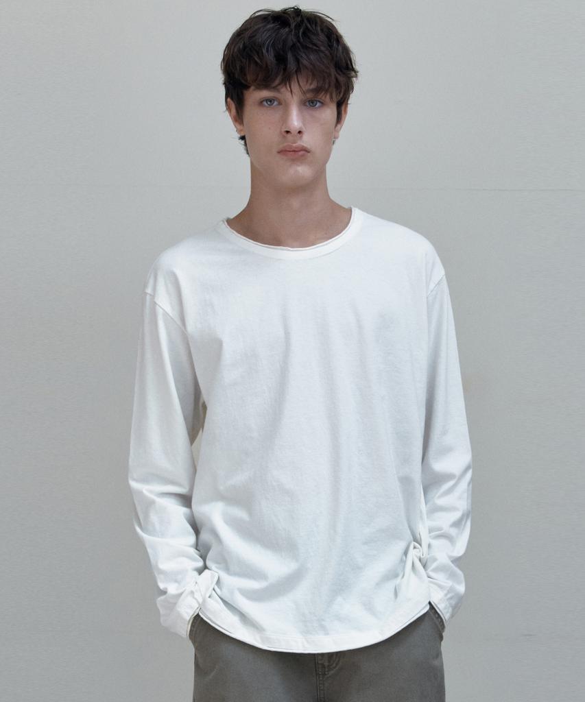 WEDNESDAY OASIS Raw Edge Long Sleeve T-Shirt_Ivory(Wb6Tp54)