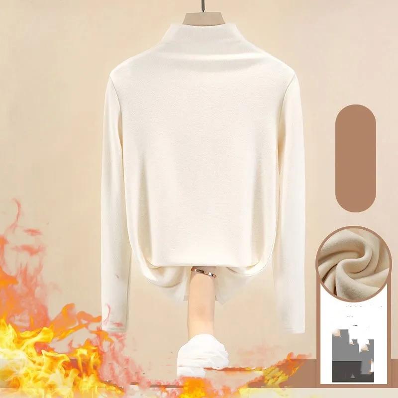 Women Autumn Winter Long-sleeved T-shirt Lady Thermal Underwear Thick Velvet Slim Fit Fashion Style Round-neck Top