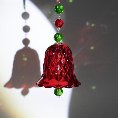 Campanas de cristal para ventana, campanas de viento, rojas, transparentes, para vacaciones, Navidad, colgantes de cristal, adornos para árboles, campanas