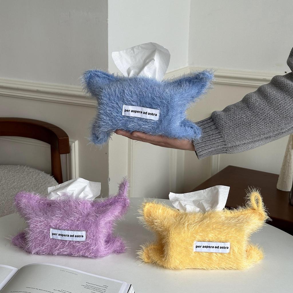 Nordic Style Plush Solid Color Napkin Boxes Issue Bag Thread Napkin Holder Tissue Bag Storage Napkins Tabletop Decoration
