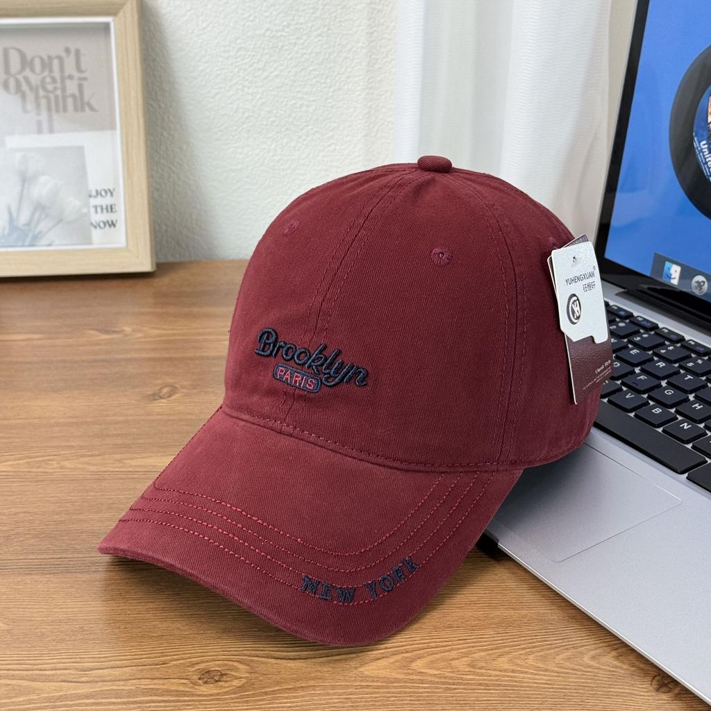 Fashion Hat American retro big head circumference letter embroidered baseball cap women's washed cap showing face small wide brim soft top hat
