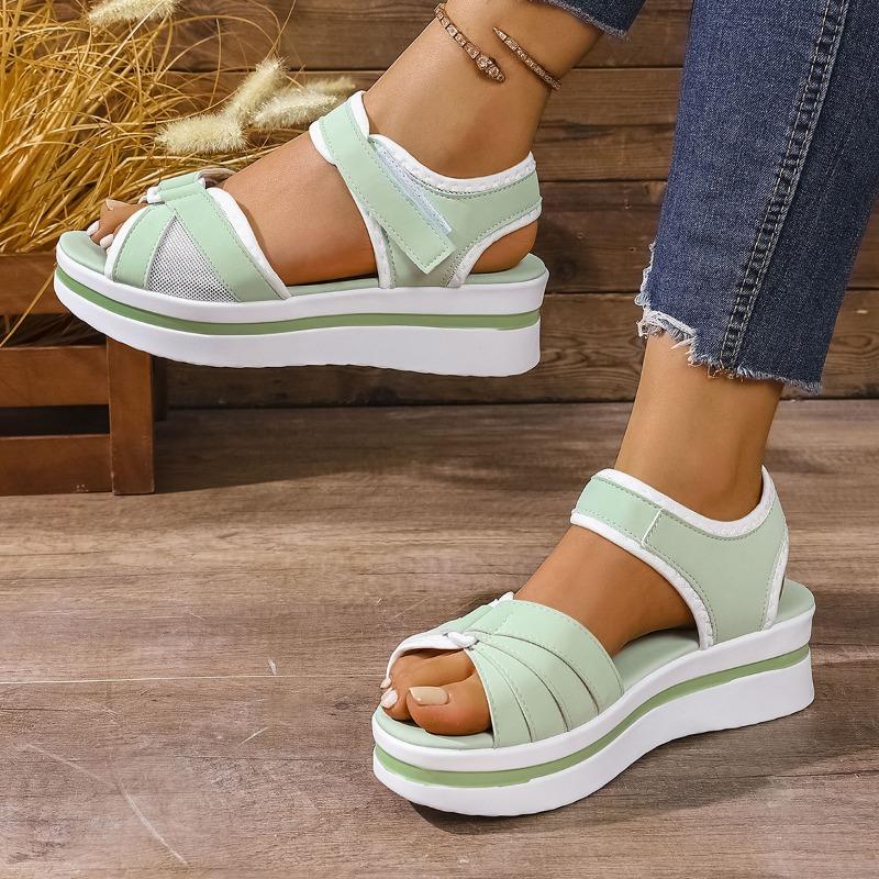 New Sandals Women's Large Size Thick-soled Color Matching Flat-soled Velcro Daily Casual Beach Sandals