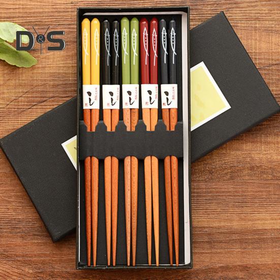 Anti-Rutsch 5 Paar Essstäbchen, gratfrei, lebensmittelecht, guter Halt, antihaftbeschichtet, Essen, 6 Stile, Blumenmuster, Bambus-Essstäbchen