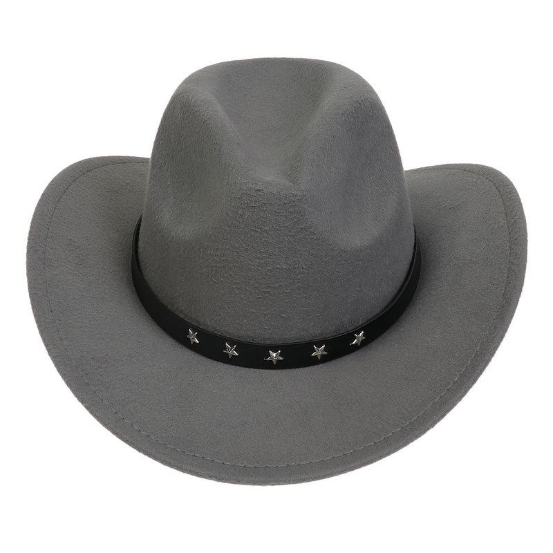 Western Cowboy Top Hat Spring And Autumn New Jazz Hat Big Brim Pentagram Belt Accessories Felt Hat Men And Women