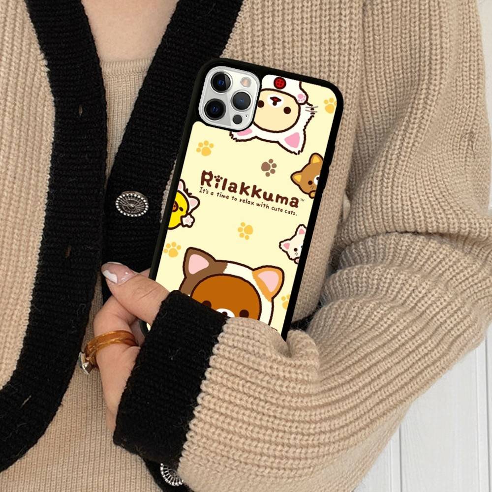 Anime Cute Cartoon Rilakkuma Movie For IPhone 17 16 15 14 13 12 11 Mini Pro Max Plus PC+TPU Back Phone Cover