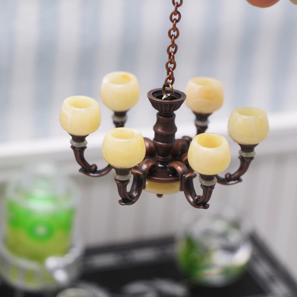 1:12 Dollhouse Miniature Retro Lamp Chandelier Light Working Ceiling Lamp Light Furniture Model Dollhouse Livingroon Scene Decor