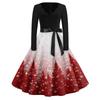 Women's Fashion V-Neck Relaxed-Fit Christmas Print Long-Sleeved Dress